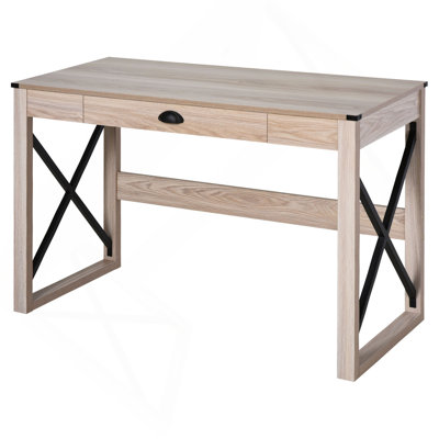 Bureau d'ordinateur de 44 pouces, bureau d'écriture rustique, poste de travail de ferme avec tiroir de rangement, structure en X