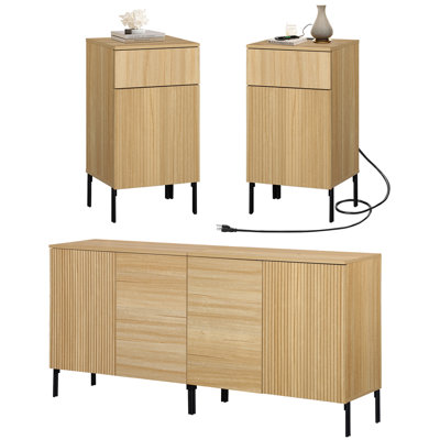 4 Pcs Bedroom Set,Reeded Dresser And Nightstand Sets For Bedroom, Wooden Dresser Set With Adjustable Shelves, Night Stand Of 2 With Charging Station by Ebern Designs