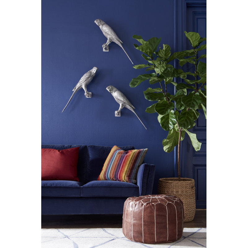 Silver Resin Parrot Wall Art Sculpture
