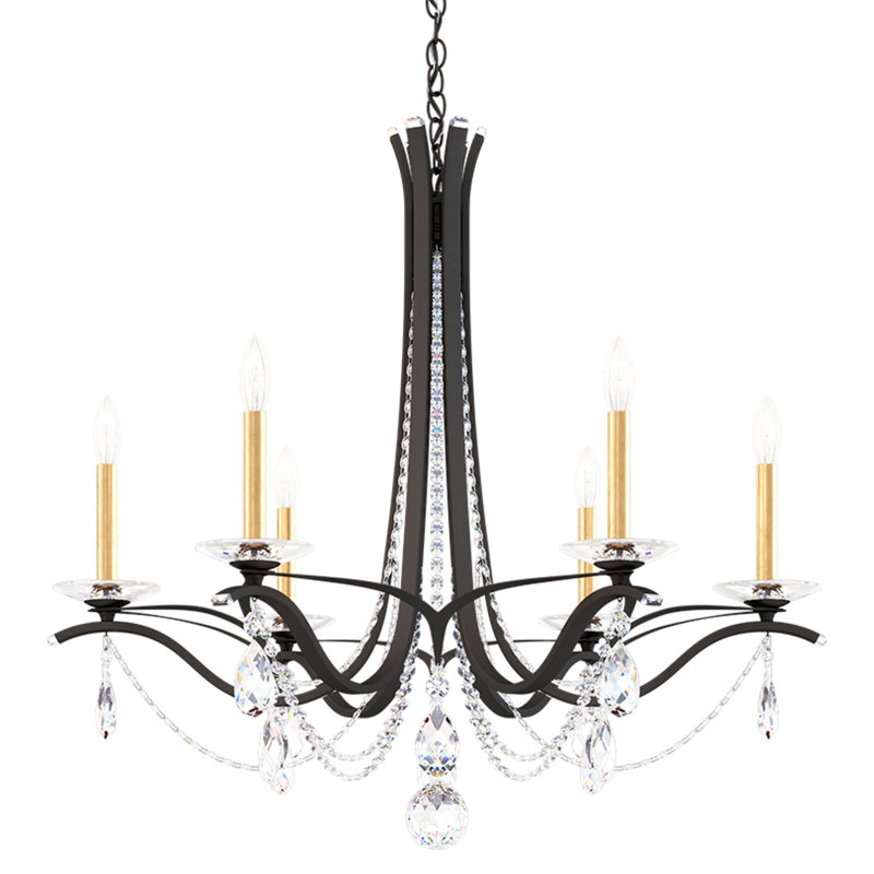 Vesca 6 - Light Chandelier, Ferro Black, Radiance Crystal