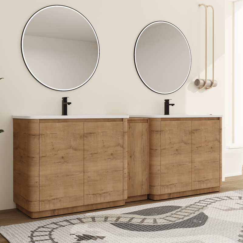 Ornar 92'' Double Bathroom Vanity Set With Ceramic Vanity Top, Freestanding Double Bathroom Vanity With Ceramic Sink, 92''