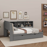 Practical Platform Bed With Pull Out Trundle Shelving Units And Storage Headboard