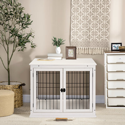 Table de bout décorative pour cage de chien, porte verrouillable, deux ouvertures, mignon blanc et chenil, petit