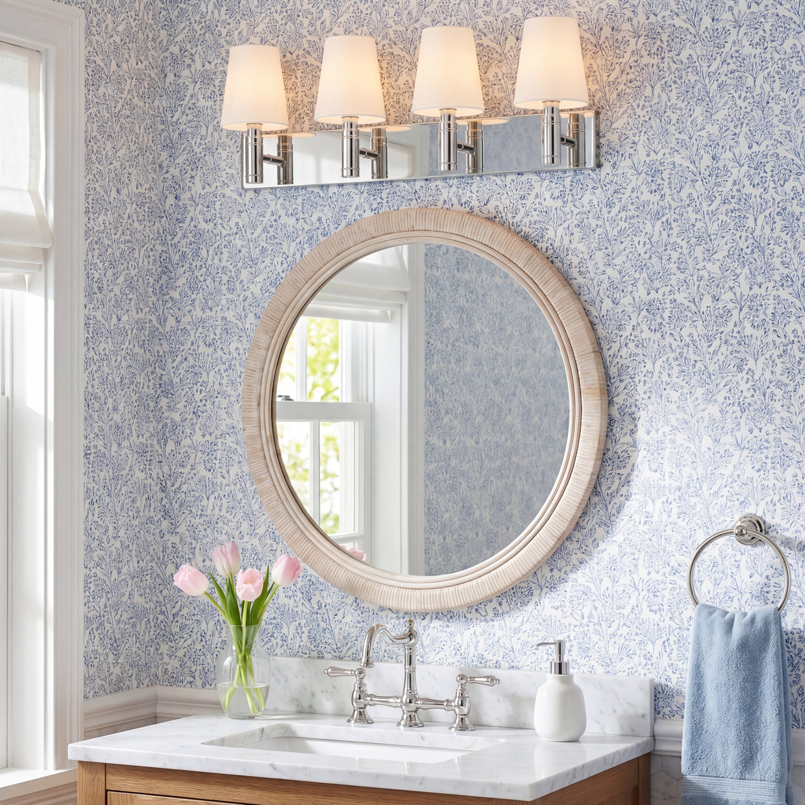 4 Light Dimmable Vanity Light, Polished Nickel