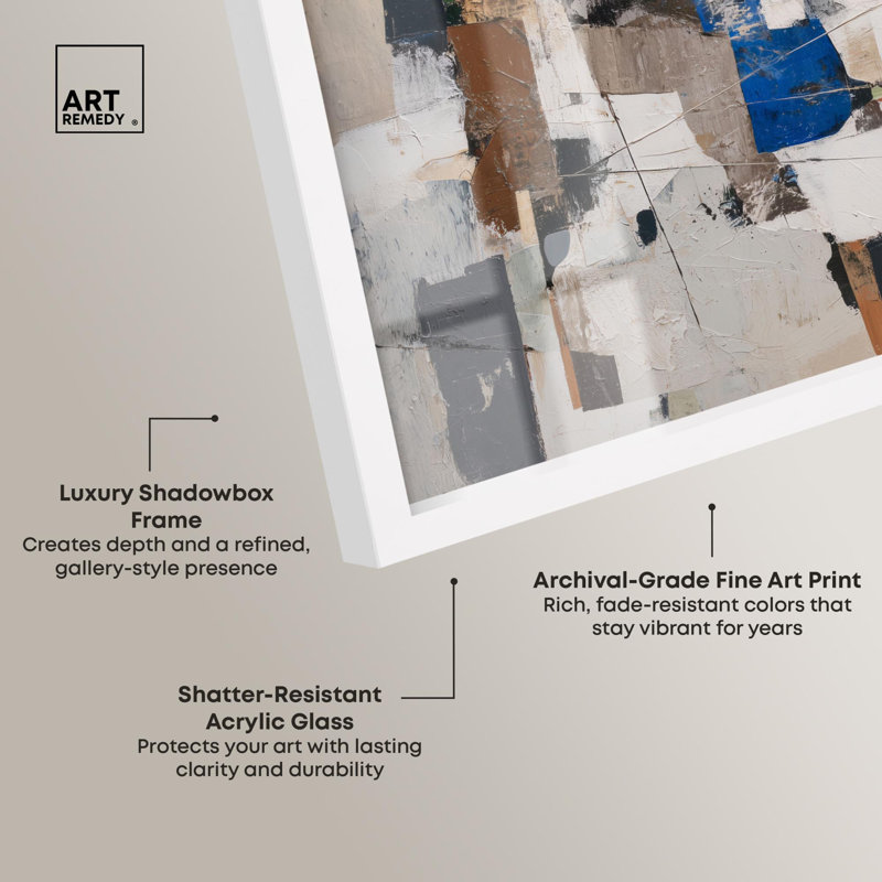 Art mural moderne entrelacé Shadowbox Print par Art Remedy, cadre blanc, 21 x 21, H 21 po x l 21 po, Cadre blanc