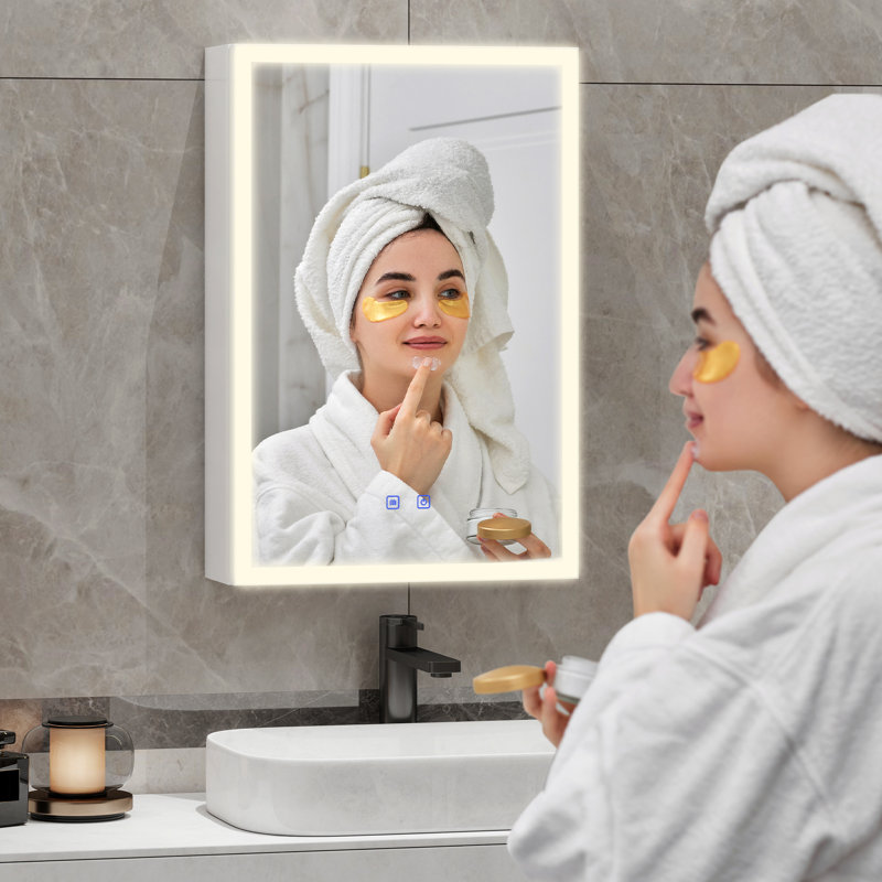 LED Bathroom Mirror Cabinet with Charging, Storage Cupboard with Built-in Rack &USB&Type-C