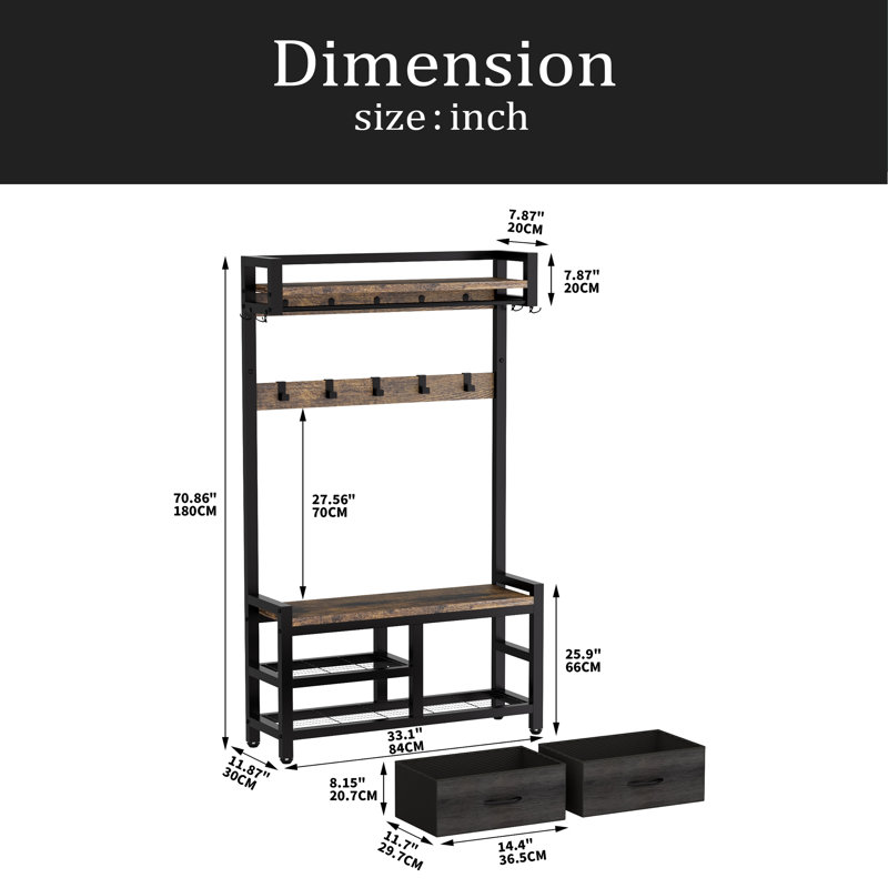 Wide Hall Tree With 2 Movable Drawers