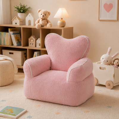 Fauteuil à billes en fausse fourrure pour enfants en forme de cœur, chaise confortable pour enfants