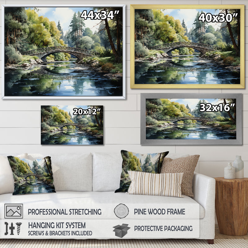 «Bellegarde Green Bridge Serene Arch I», reproduction sur toile, H 16 po x l 32 po x P 1 po, Cadre flottant noir