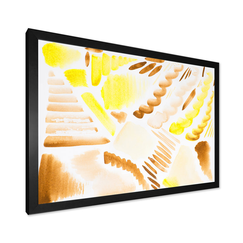Éléments graphiques rétro en orange et jaune II - peinture sur toile, Cadre noir, H 34 po x l 44 po