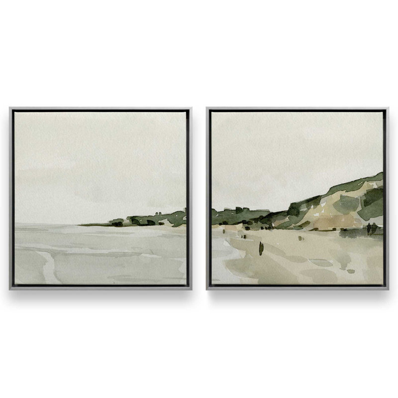 Douces vues côtières, ensemble de 2 impressions, H 13 po x l 26 po x P 1,75 po, Cadre flottant en chrome poli