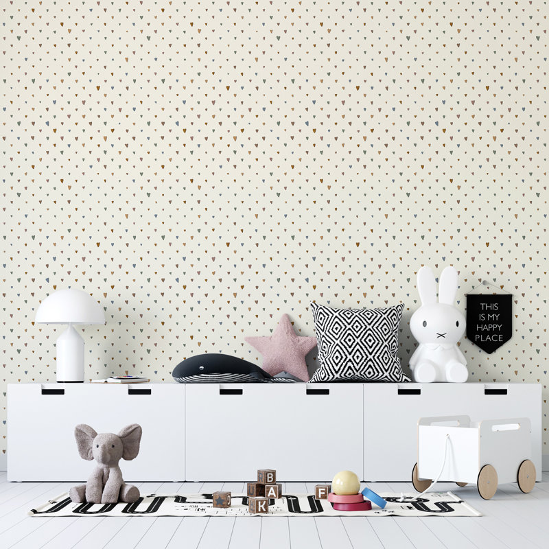 Great Kids Collection Smooth Glitter Colored Hearts Wallpaper Roll, Pearl