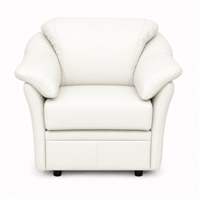 Ramdev Top Grain Leather Chair with Cushioned Back and Pillow Top Arm, White, 34" H x 39" W x 36" D