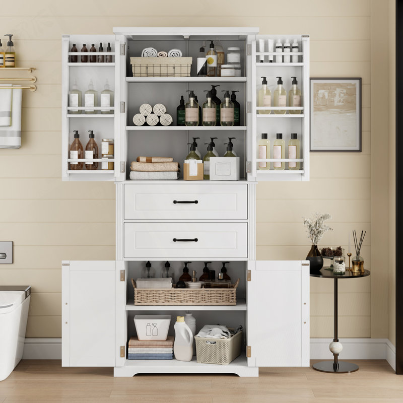Ridge Bathroom Storage Cabinet With Adjustable Shelves & 2 Drawers, White