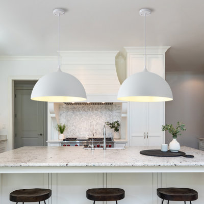 2-Light 16 Inch White Dome Pendant Light for Kitchen Island, Dining Room