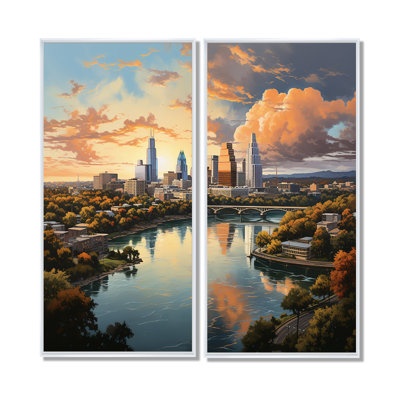 Austin City Cityscape IV - décoration murale orange 2 panneaux