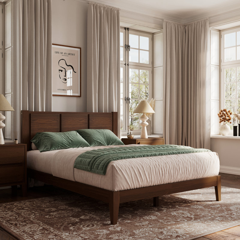 Knighten Solid Wood Queen Bed Frame Dark Walnut, Queen, Dark Walnut
