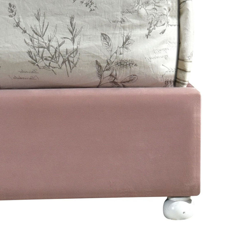 Lit simple tapissier rose avec courbes élégantes et soutien à 13 lattes