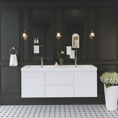 Meuble-lavabo mural de 60 po avec lavabo, meuble-lavabo mural 60 po avec lavabo double en résine