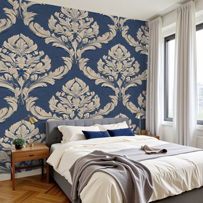Papier peint adhésif rétro à motif floral damassé rétro H 100 po x l 144 po, papier peint amovible en PVC pour mur de chambre à coucher, bureau à domicile