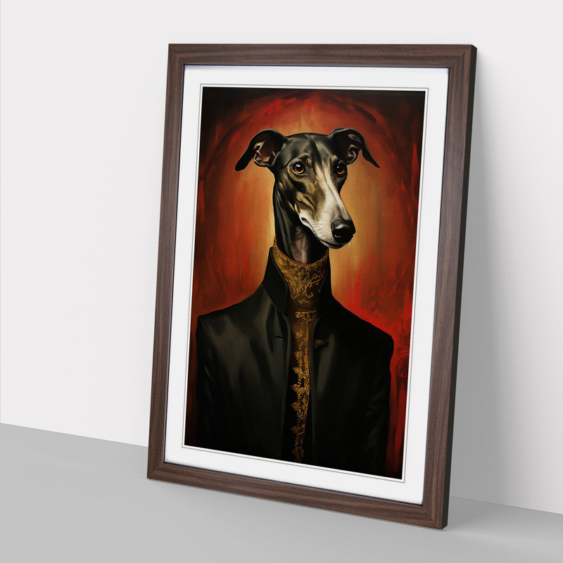 Greyhound Gothic - Framed Print, 46cm H x 34cm W x 2cm D, Walnut