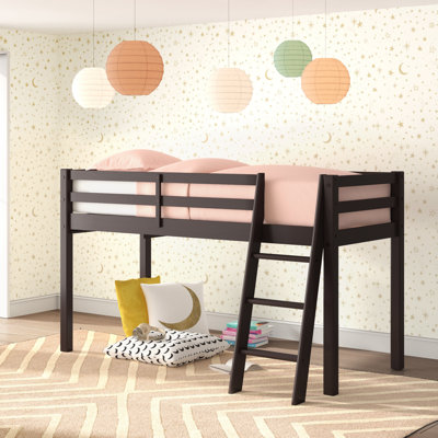 Roxy Twin Size Junior Wood Loft Bed in White, Solid Panel Design with Ladder and Storage Drawers, Versatile Kids Bedroom Furniture, Easy Assembly, Children's Furniture (Espresso)