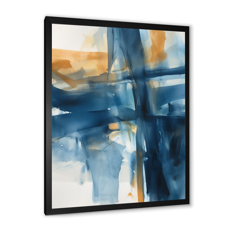 «Blue and Gold Fusion», art mural Fractals, Cadre simple noir, H 20 po x l 12 po x P 1 po