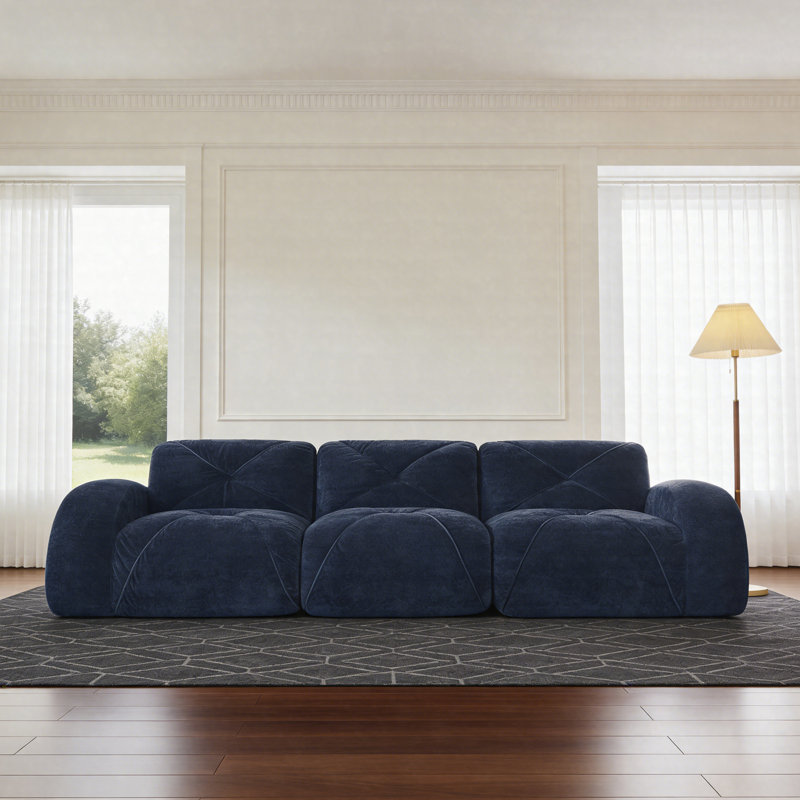 Canapé 110 po nuage sans os, canapé modulaire modulaire avec coussins capitonnés, canapé en velours avec mousse haute densité