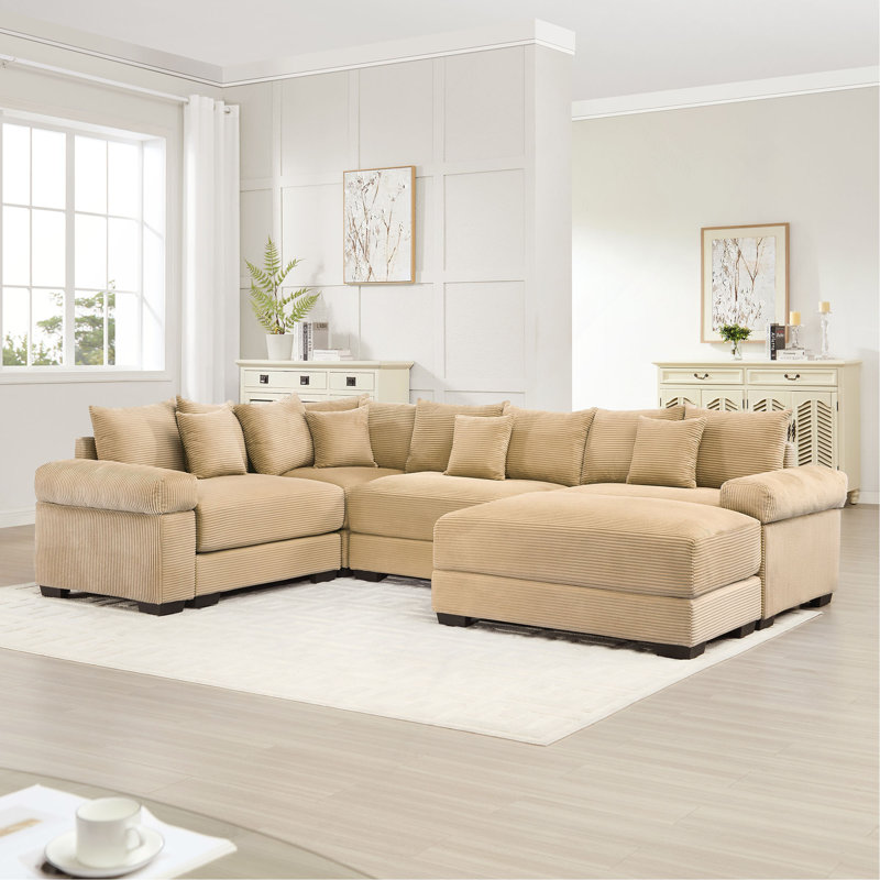 Canapé modulaire surdimensionné surdimensionné en nuage, canapé modulaire convertible, accoudoirs très épais avec repose-pieds, tissu en velours côtelé de qualité supérieure, conception ergonomique, assemblage facile, pour la chambre à coucher du salon