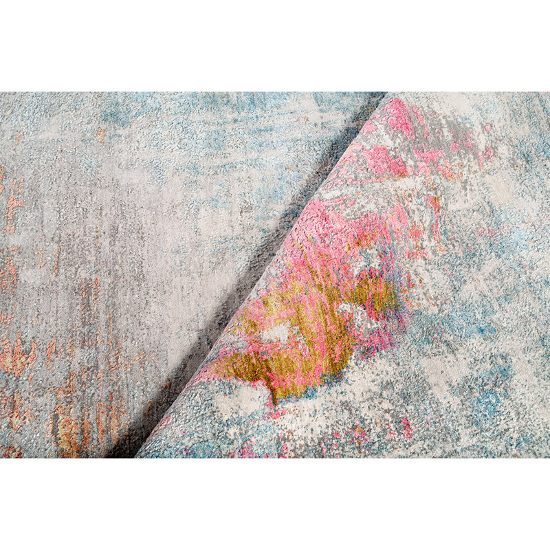 Tapis gris et multicolore noué à la main de haute qualité, Rectangle de 5 pi x 8 pi