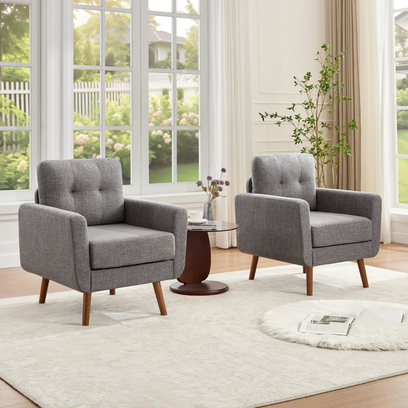 28.7" Mid-Century Modern 2 Piece Linen Upholstered Accent Chair, Gray