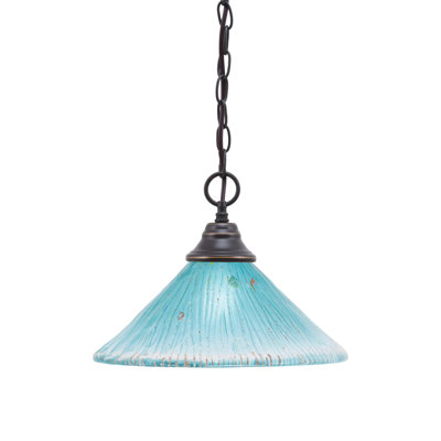 Chain Hung Pendant With 12" Teal Crystal Glass