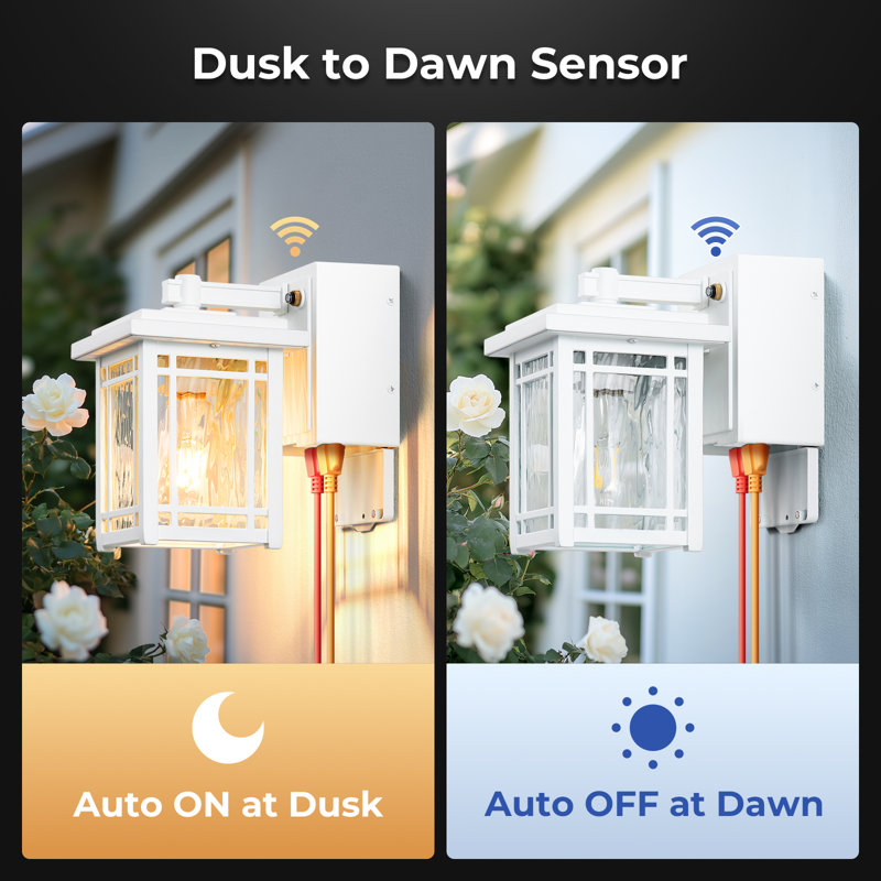 2-Pack Porch Light with GFCI Outlet, Dusk to Dawn Outdoor Lantern Wall Mount, White