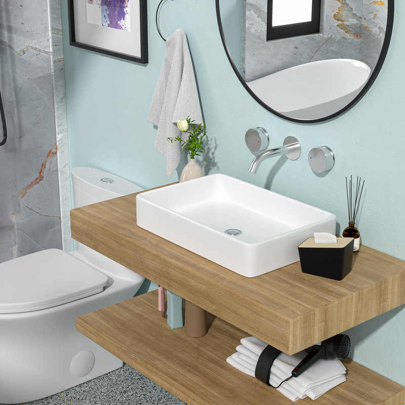 24"X16" White Ceramic Rectangular Vessel Bathroom Sink, White