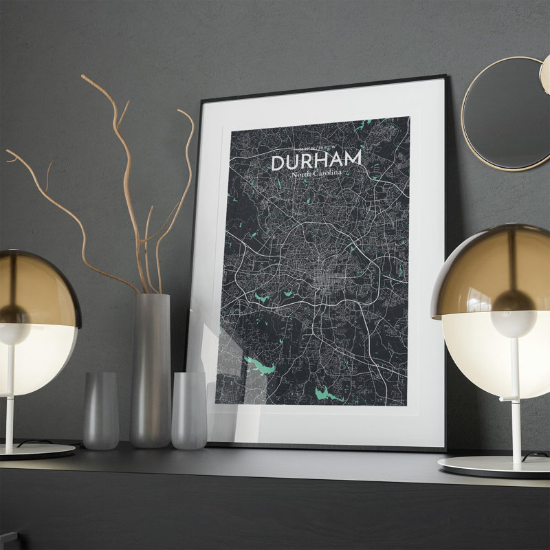 Durham City Map, impression, Vert/gris, H 17 po x l 11 po