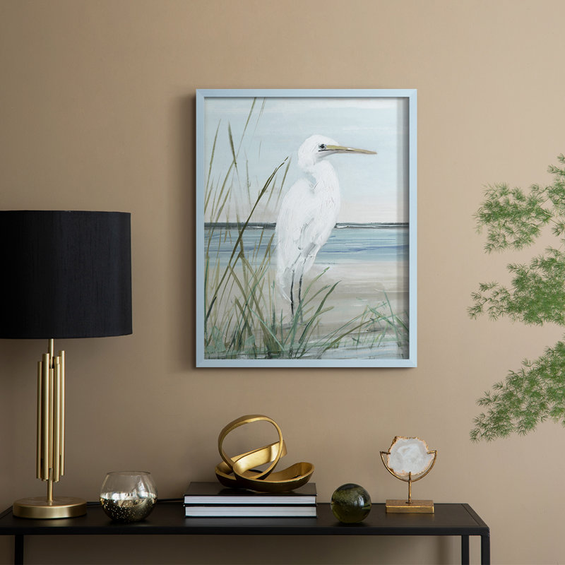 Summertime Heron I, reproduction encadrée - bois massif, H 30 po x l 24 po, Bleu