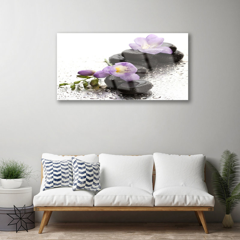 Art Flower Stones 1 Piece Wall Art on Glass