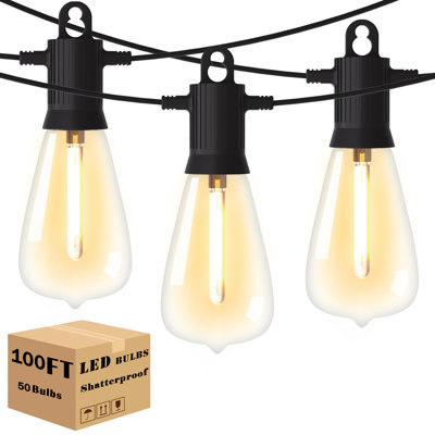 100FT LED Outdoor String Lights Patio Lights with 50 Shatterproof ST38 Bulbs,Connectable Dimmable Waterproof LED String Lights for Party,Garden,Birthday,Wedding,Backyard,Porch,Deck,Balcony,Christmas,Halloween, 2700K Warm White