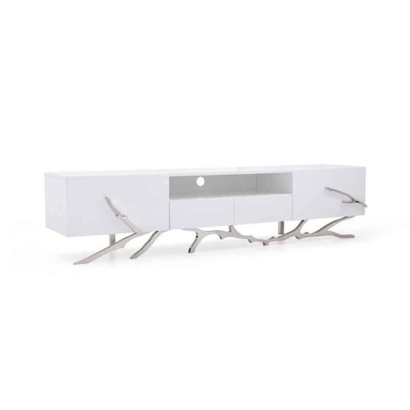 Legend TV Stand for TV, 79'' W X 19'' D X 19'' H, White/Silver