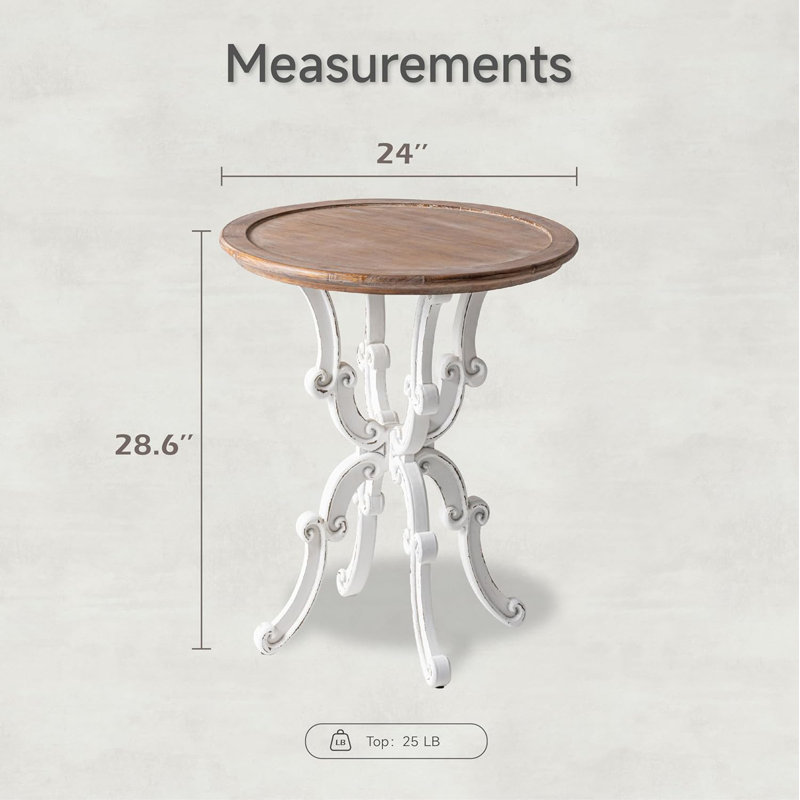 Plaisance Rustic Farmhouse End Table, Natural Top Side Table, Distressed White & Brown