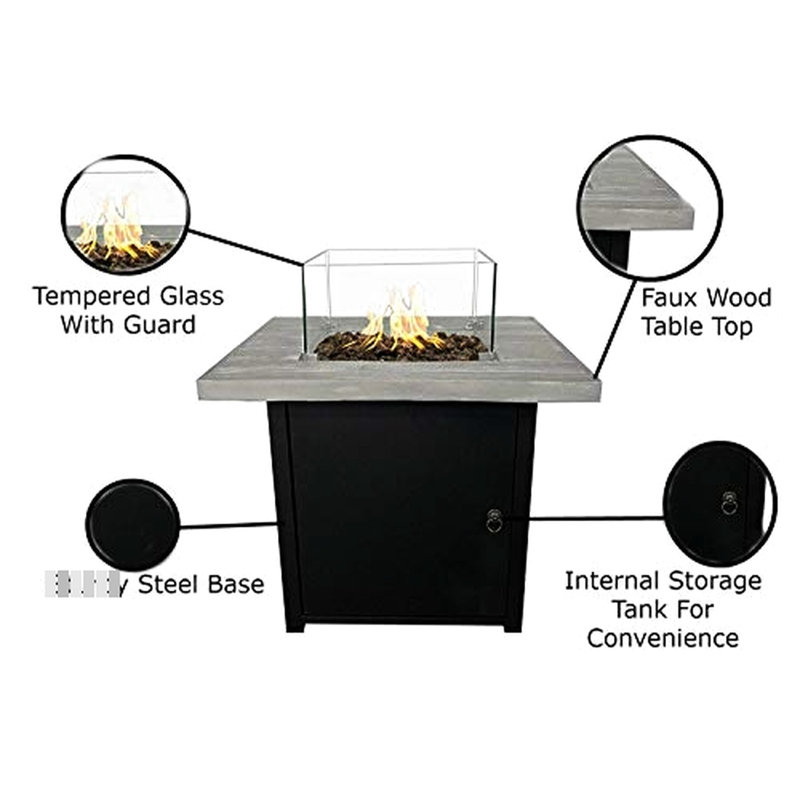 Modern Reinforced Concrete Propane Fire Pit Table - 40000 , Black+Gray, 30.2 In X 24.31 In, Outdoor Fun 40,000 Heat, Sleek Table, Black And Gray, 30.2X30.2X24.31