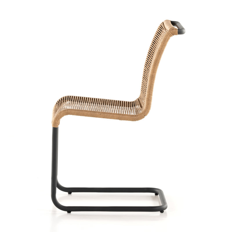 Grover Outdoor Dining Side Chair, Black, Vintage Natural