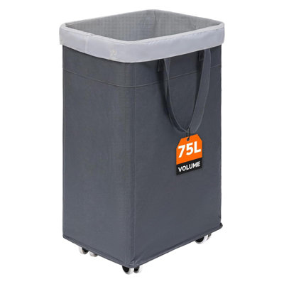 Slim Laundry Hamper with Wheels 75L, Collapsible Rolling Laundry Basket ,(White)
