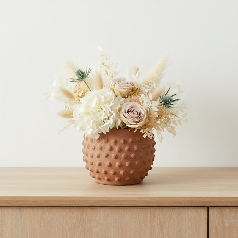 Hooge Textured Pottery Terracotta Planter With Raised Dot Design And Rounded Body - Decorative Handcrafted Clay Planter For Indoor Outdoor Display - Artisan Style Pot For Home Garden Decor