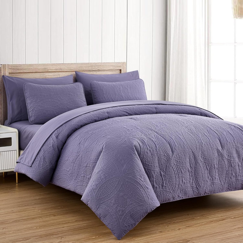 Liam Microfiber 7 Piece Bed in a Bag Comforter Set, King Comforter + 6 Additional Pieces, Dusty Purple