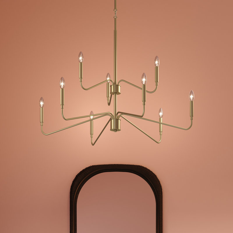 Pilar Two-Tier Nine-Light Brushed Gold Chandelier, Brushed Gold