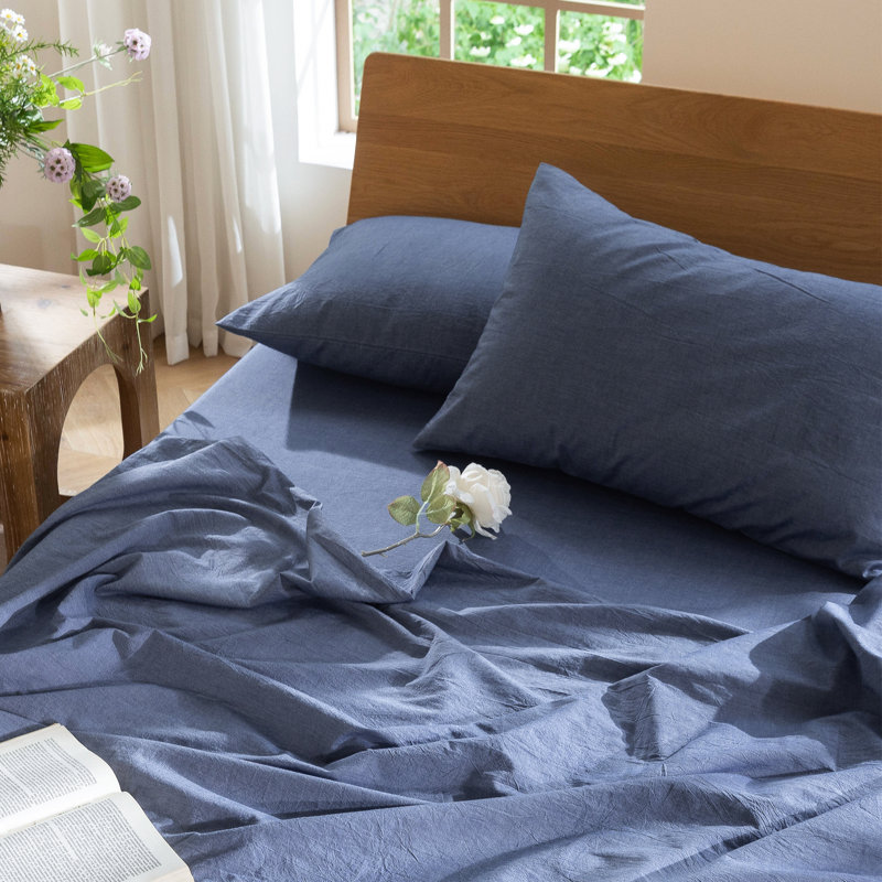 Fermeture de l'enveloppe des taies d'oreiller MooMee, Standard (20 po x 26 po), Bleu denim