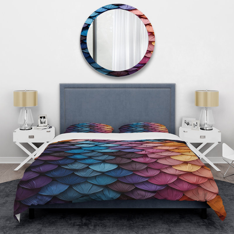 Colorful Rainbow Scales II - Autre ensemble de housse de couette abstrait, Housse de couette pour grand lit et 2 taies décor