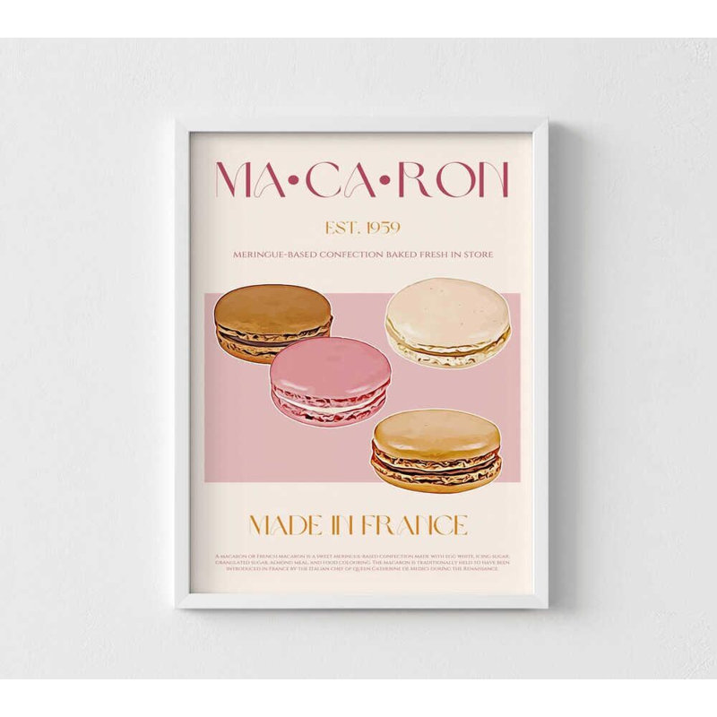 French Patisserie, reproduction d'art, pastels Macaron (décoration murale encadrée), H 16 po x l 12 po, Blanc