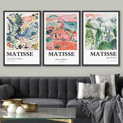 «Classical Artwork Landscape View at Collioure Abstract Colorful Floral» par Matisse, reproduction d'art encadrée sur toile, 3 pièces